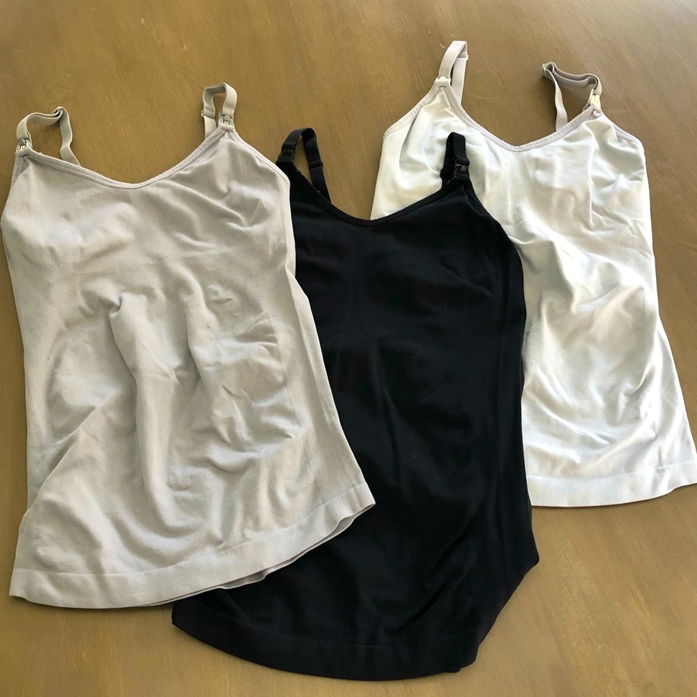 Maternity/nursing tank tops. Bundle of 3. White, black, gray.